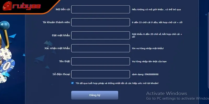 Các bước đăng ký Ruby88 chuẩn siêu đơn giản 
